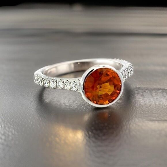 Natural Orange Sapphire Diamond Ring 6.5 14k WG 1.88 TCW Certified $3,950 310653 - Picture 4 of 11